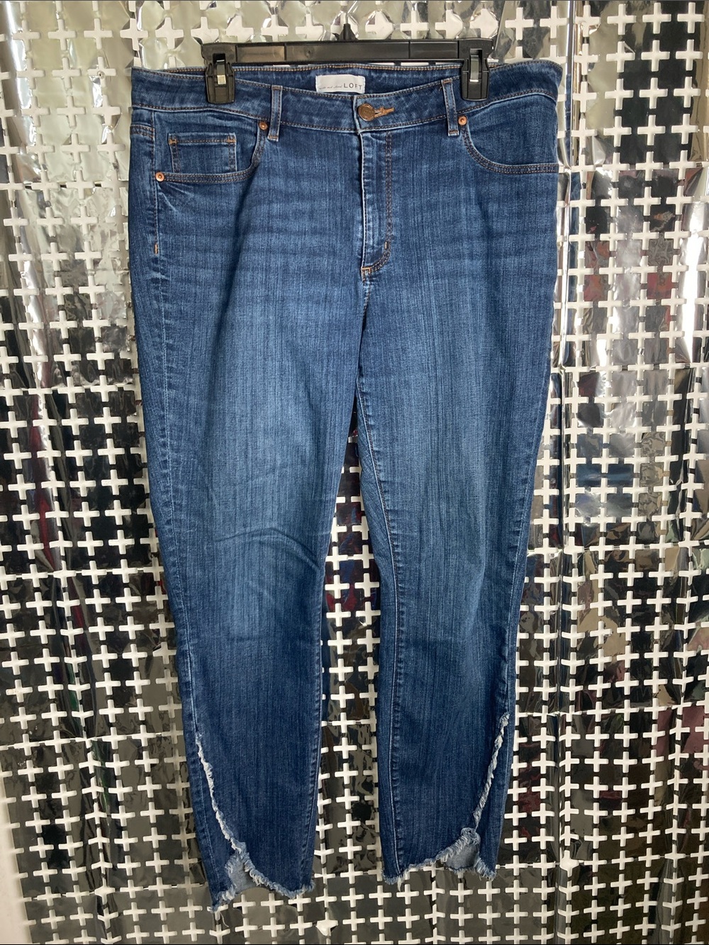 LOFT Dark Blue Ankle Crop Jeans with Frayed Hem